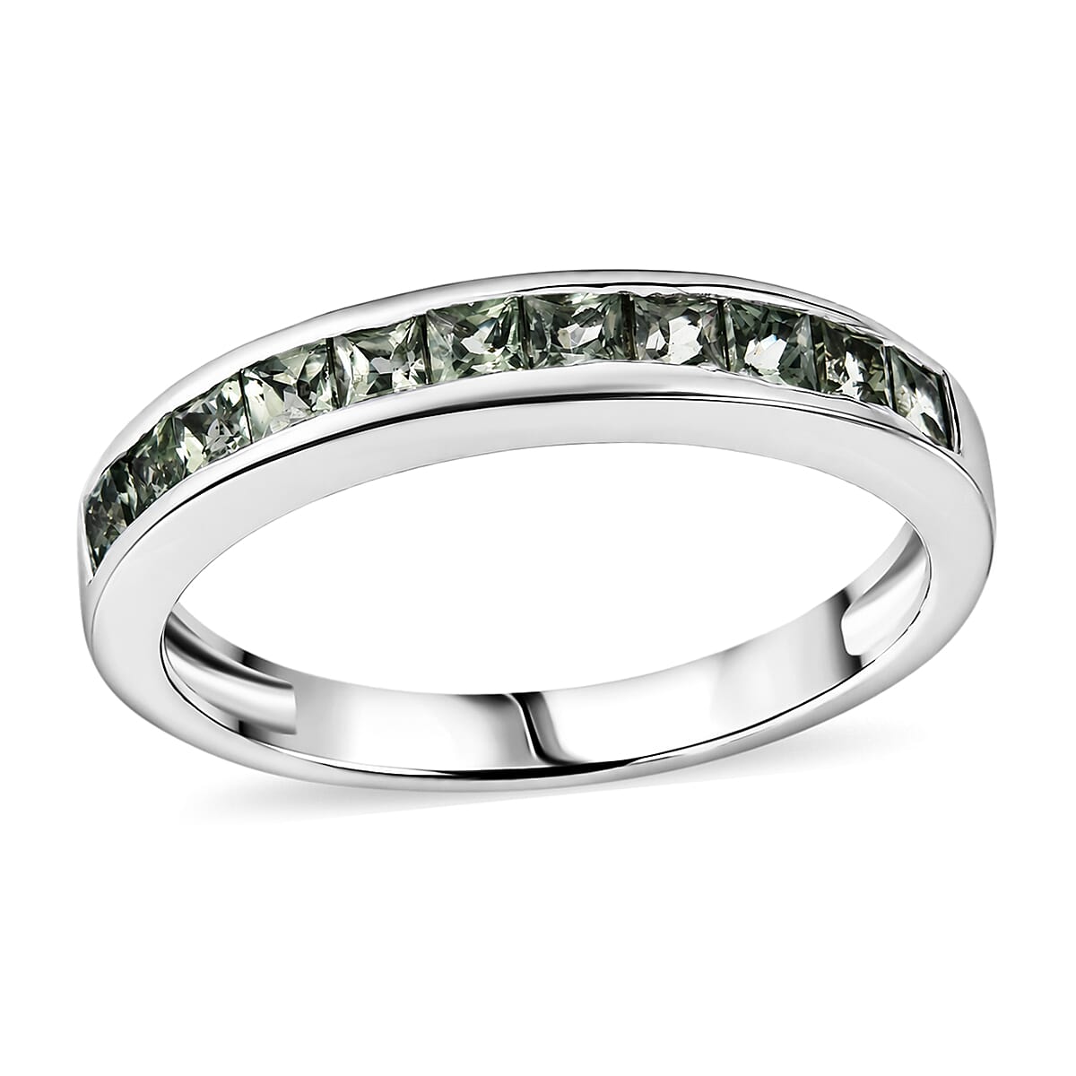 D'Joy Premium Malawi Green Sapphire 1.00 ctw Empress Ring in Rhodium Over Sterling Silver (Size 5.0)