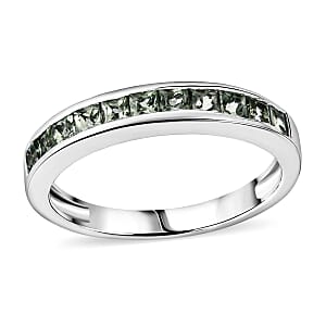 D'Joy Premium Malawi Green Sapphire 1.00 ctw Empress Ring in Rhodium Over Sterling Silver (Size 5.0)
