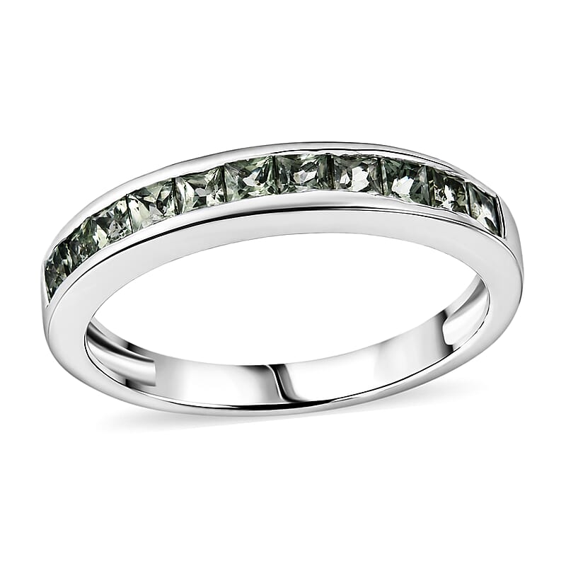 D'Joy Premium Malawi Green Sapphire 1.00 ctw Empress Ring in Rhodium Over Sterling Silver (Size 5.0)