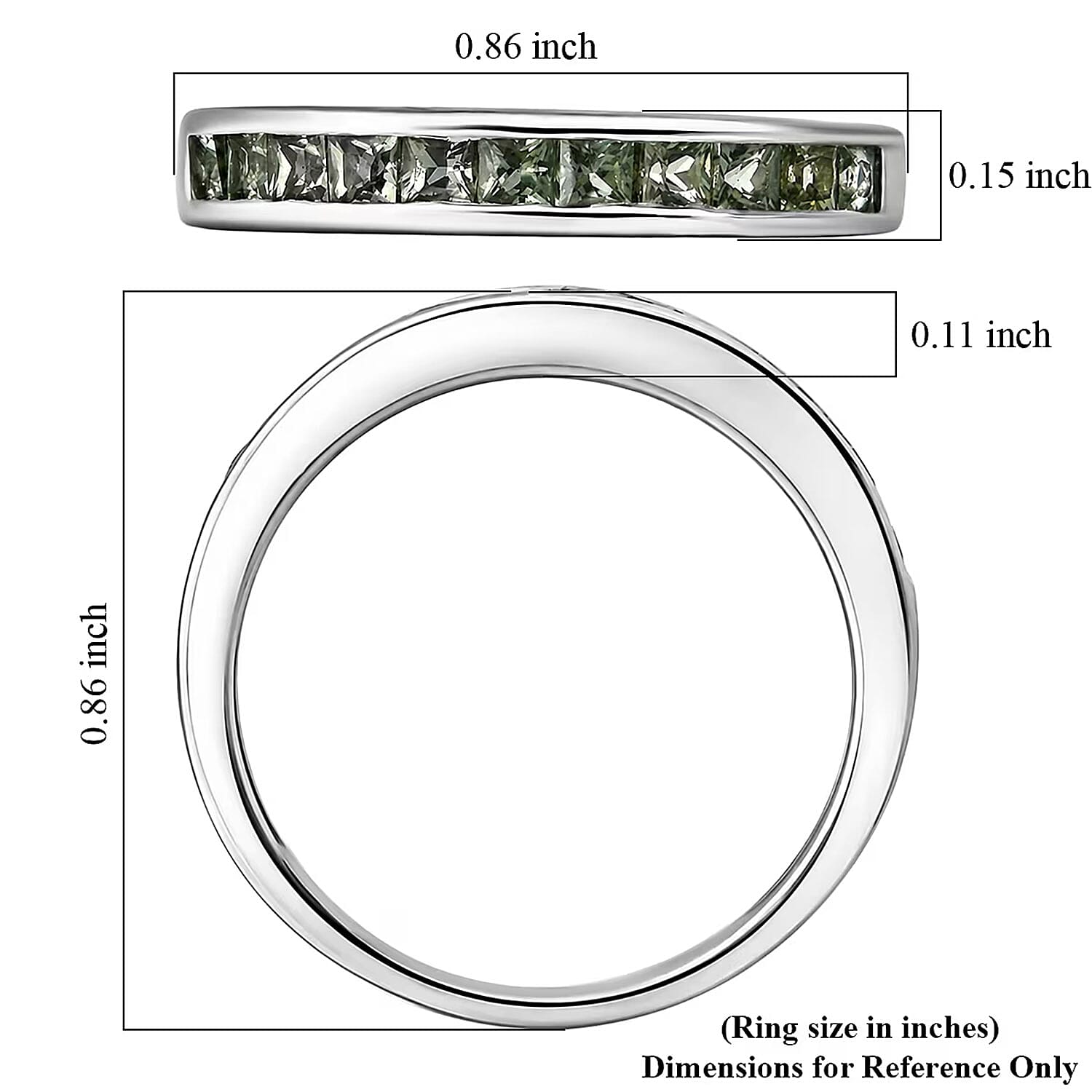 D'Joy Premium Malawi Green Sapphire 1.00 ctw Empress Ring in Rhodium Over Sterling Silver (Size 5.0)