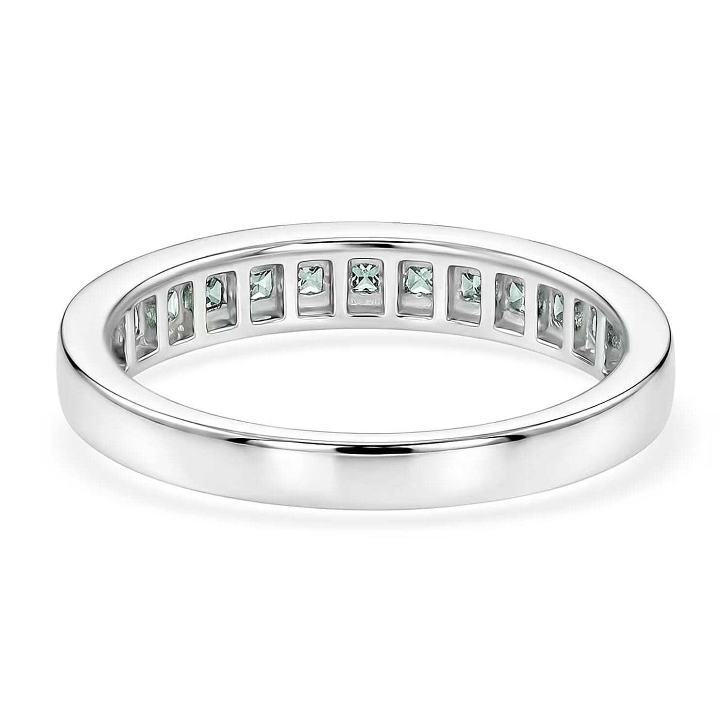 D'Joy Premium Malawi Green Sapphire 1.00 ctw Empress Ring in Rhodium Over Sterling Silver (Size 5.0)
