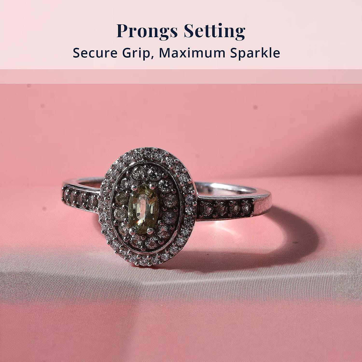 D'Joy Premium Milanoa Green Sapphire, White Zircon 1.00 ctw Royal Circle Halo Ring in Rhodium Over Sterling Silver (Size 5.0)