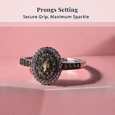 D'Joy Premium Milanoa Green Sapphire, White Zircon 1.00 ctw Royal Circle Halo Ring in Rhodium Over Sterling Silver (Size 5.0)