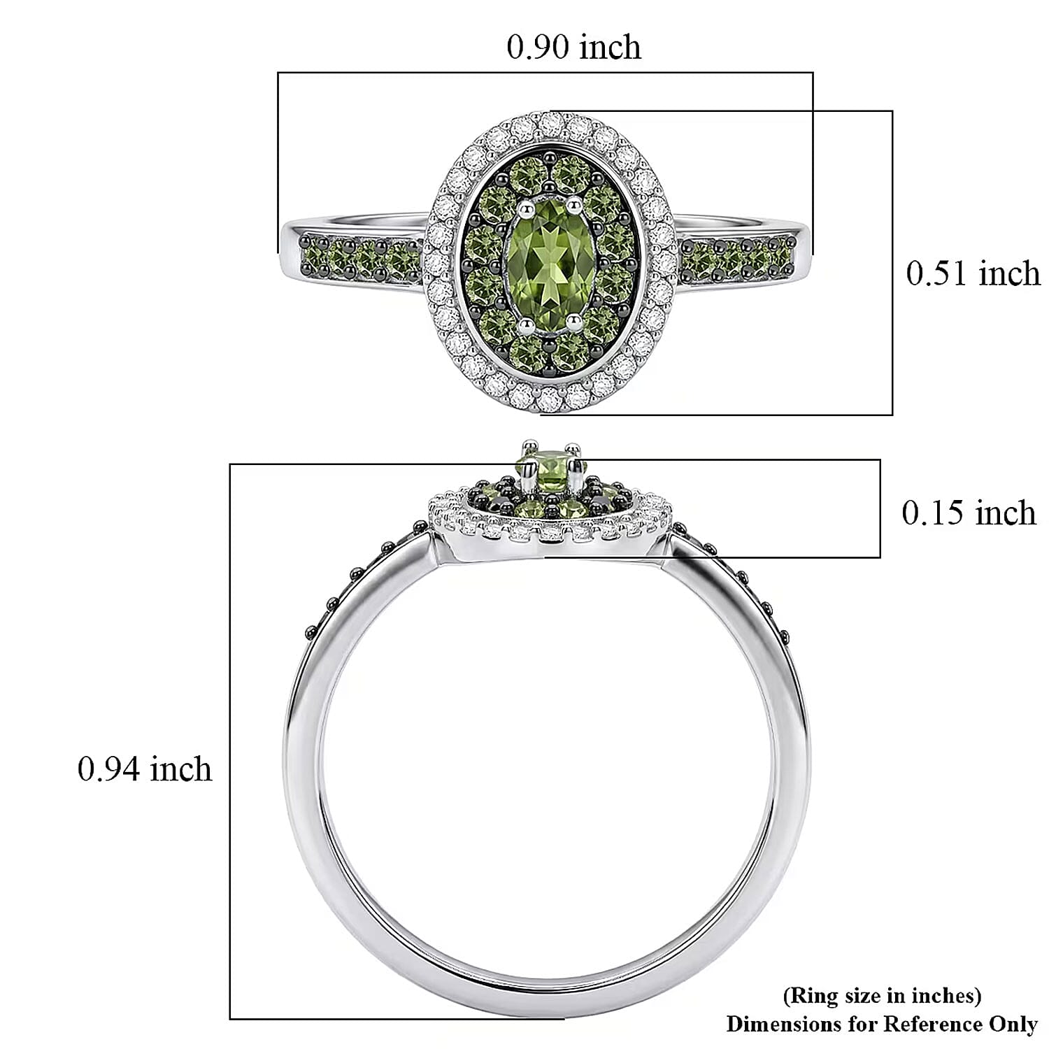 D'Joy Premium Milanoa Green Sapphire, White Zircon 1.00 ctw Royal Circle Halo Ring in Rhodium Over Sterling Silver (Size 5.0)