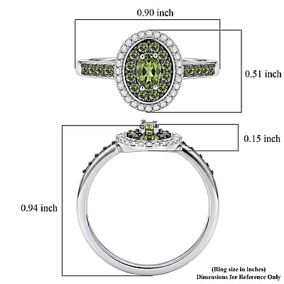 D'Joy Premium Milanoa Green Sapphire, White Zircon 1.00 ctw Royal Circle Halo Ring in Rhodium Over Sterling Silver (Size 5.0)