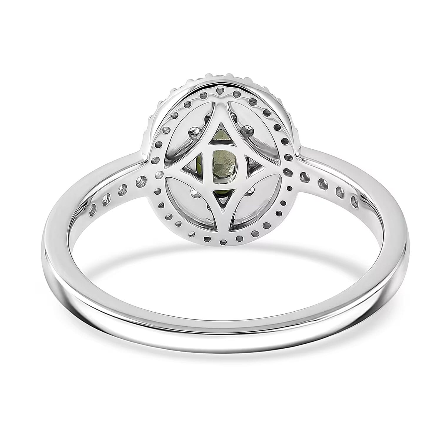 D'Joy Premium Milanoa Green Sapphire, White Zircon 1.00 ctw Royal Circle Halo Ring in Rhodium Over Sterling Silver (Size 5.0)