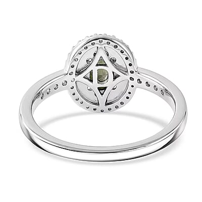 D'Joy Premium Milanoa Green Sapphire, White Zircon 1.00 ctw Royal Circle Halo Ring in Rhodium Over Sterling Silver (Size 5.0)