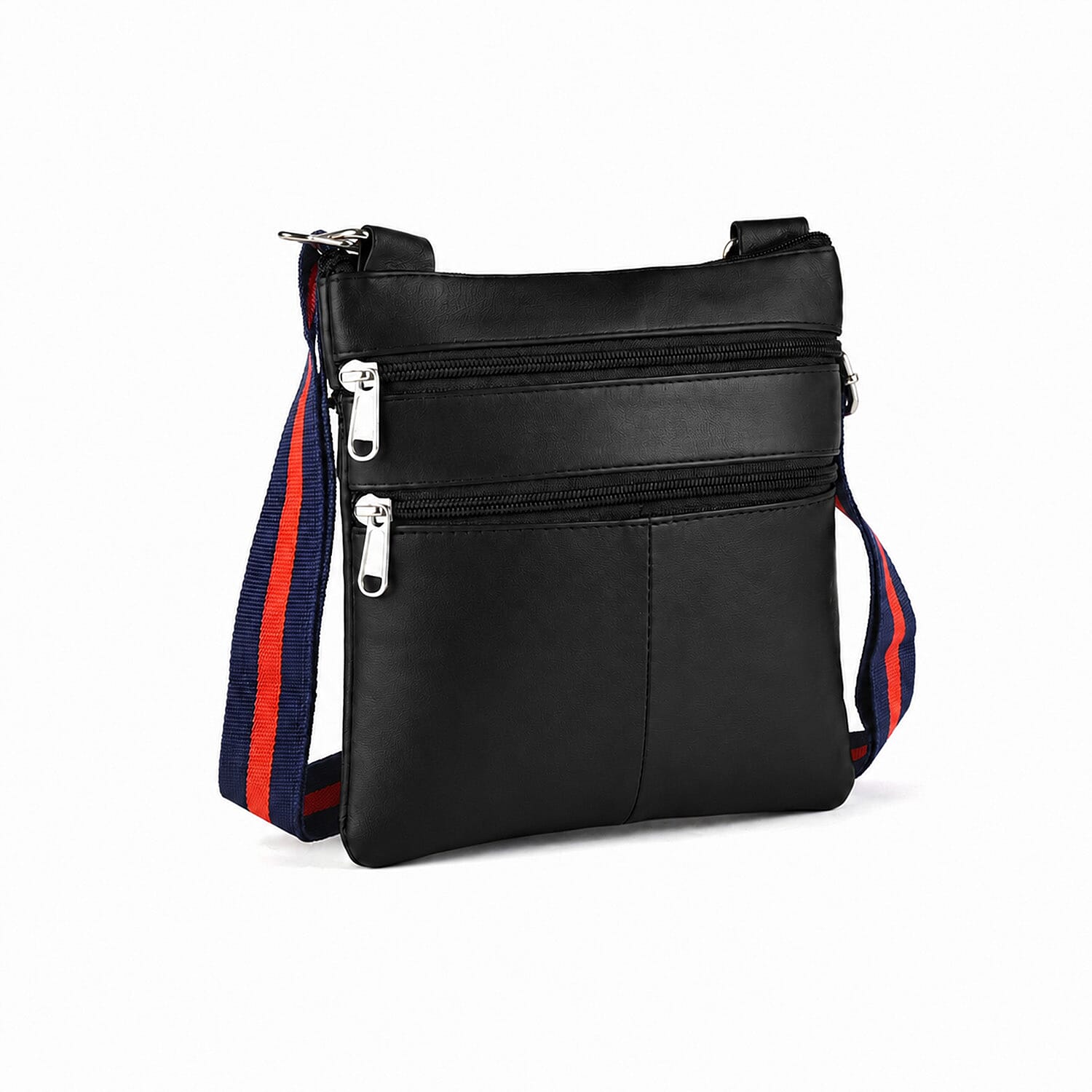 La Marey Black Genuine Leather Crossbody Bag with Double Zipper