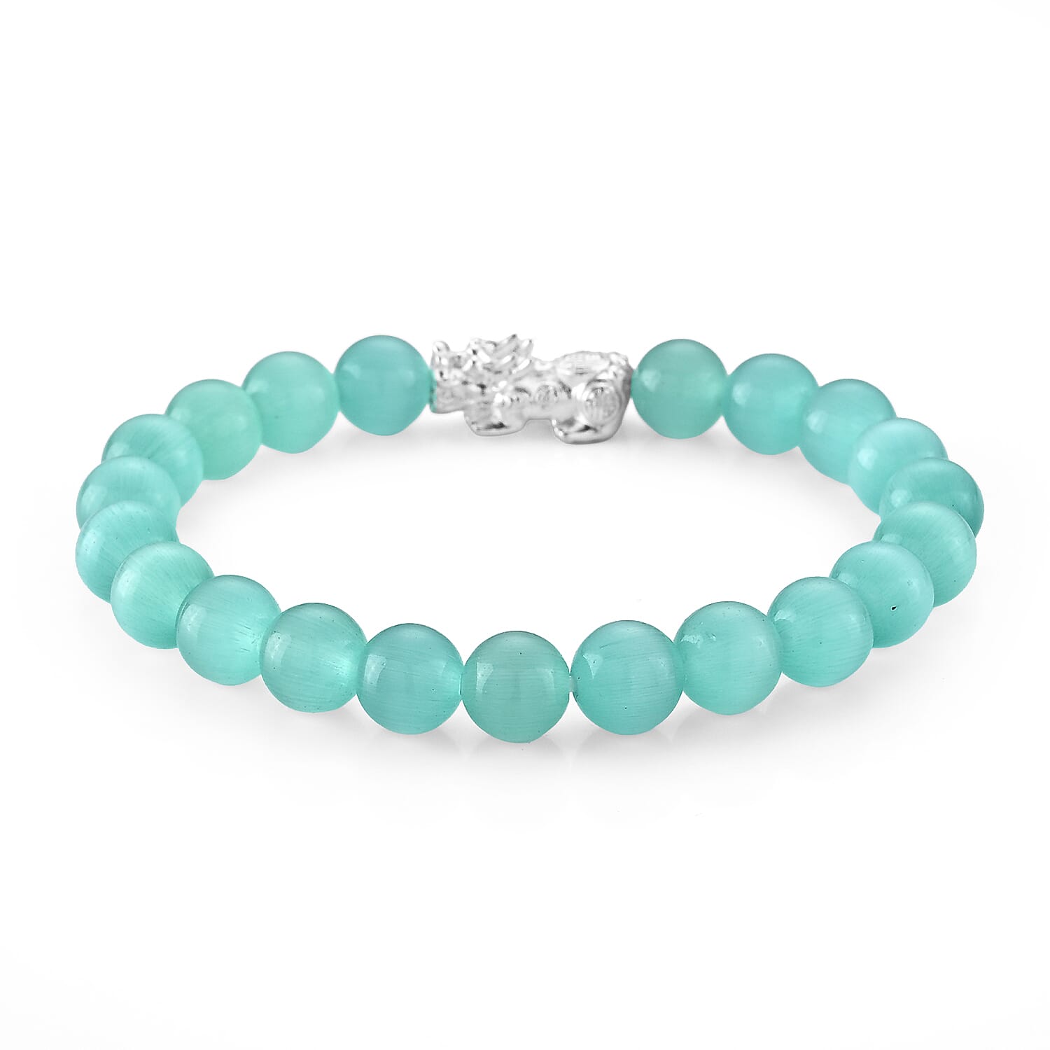 Lab Created Green Cat's Eye 65.00 ctw Bracelet in Sterling Silver (6.25-6.75In)