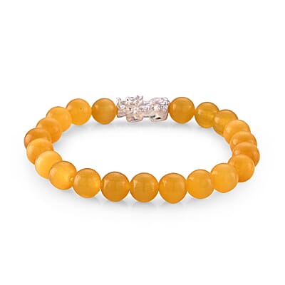 Lab Created Orange Cat's Eye 65.00 ctw Bracelet with Pixiu Charm in Sterling Silver (6.00-6.50In)