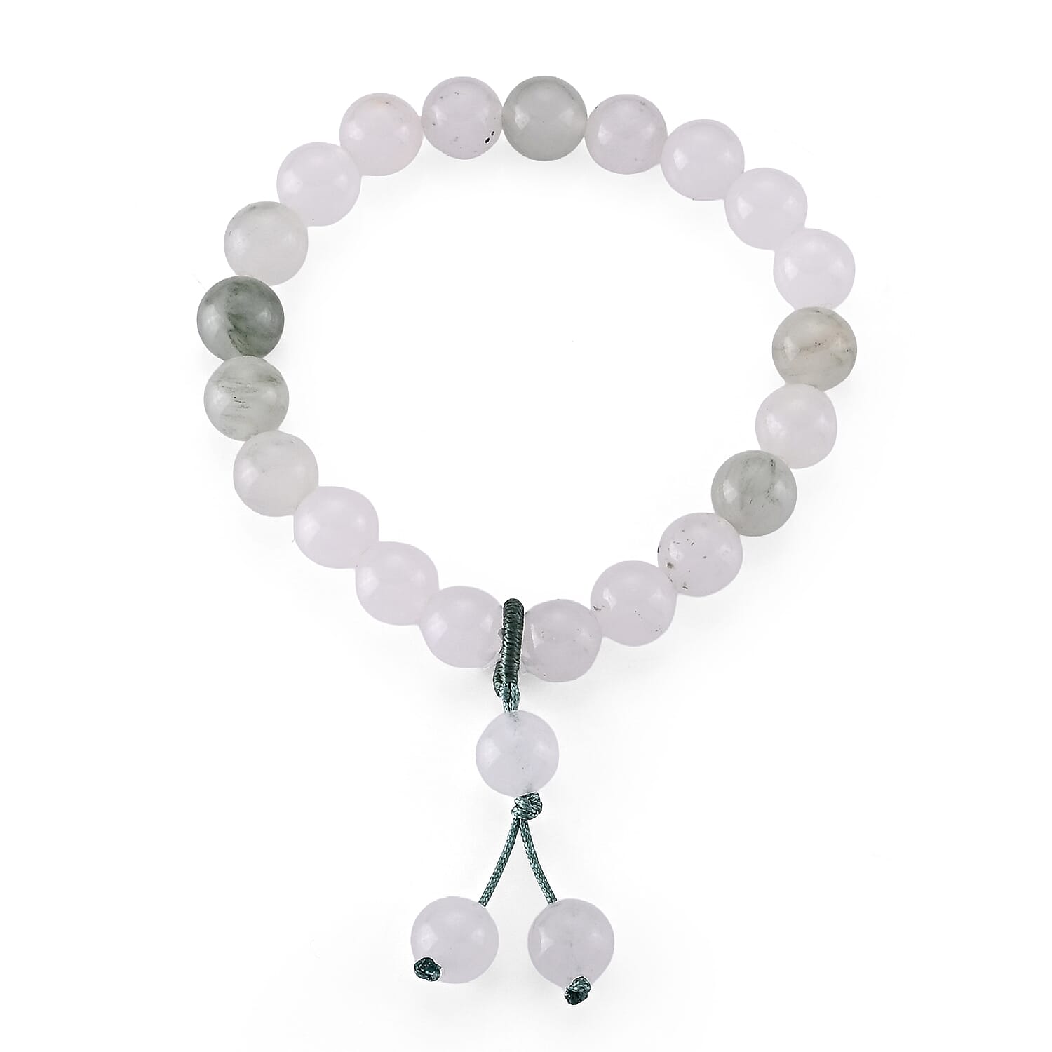 Green and White Jade 120.00 ctw Beaded Stretch Bracelet (6-6.5In)
