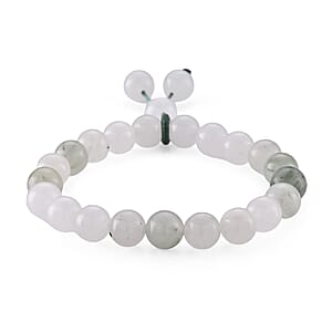 Green and White Jade 120.00 ctw Beaded Stretch Bracelet (6-6.5In)