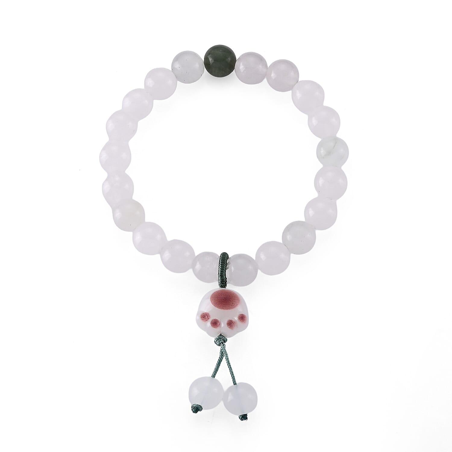 Green and White Jade 90.00 ctw Beaded Stretch Bracelet (6-6.5In)