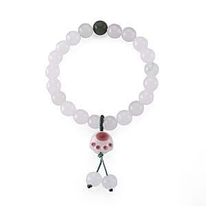 Green and White Jade 90.00 ctw Beaded Stretch Bracelet (6-6.5In)