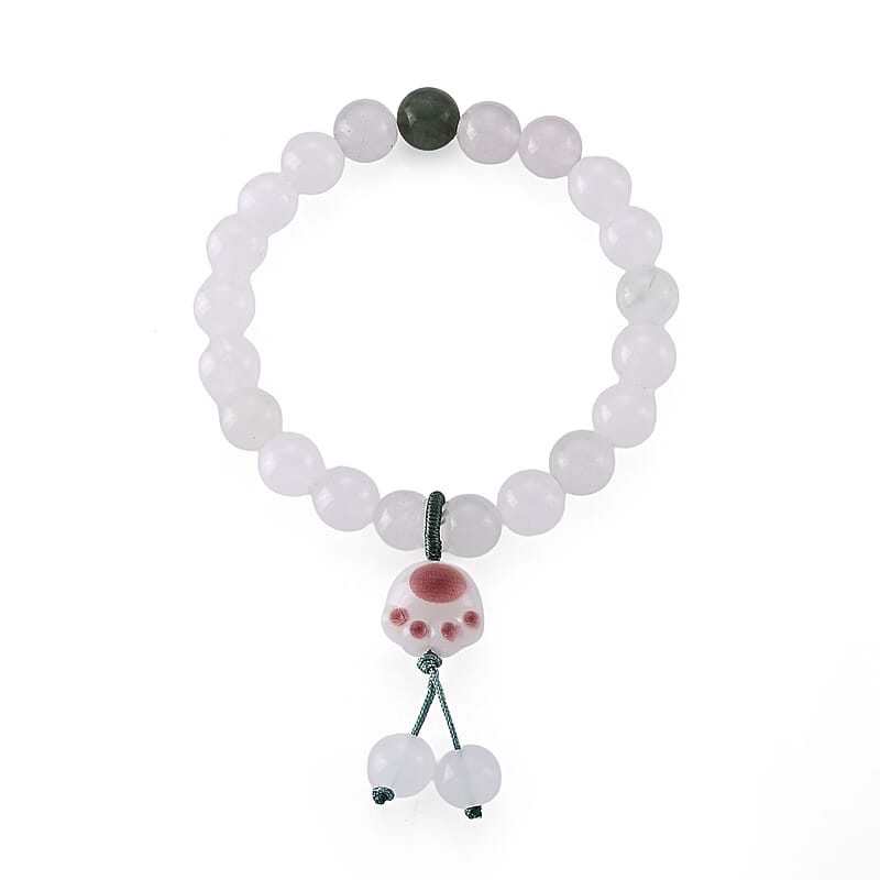 Green and White Jade 90.00 ctw Beaded Stretch Bracelet (6-6.5In)