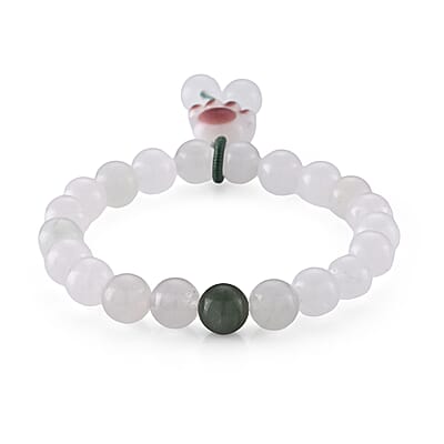 Green and White Jade 90.00 ctw Beaded Stretch Bracelet (6-6.5In)