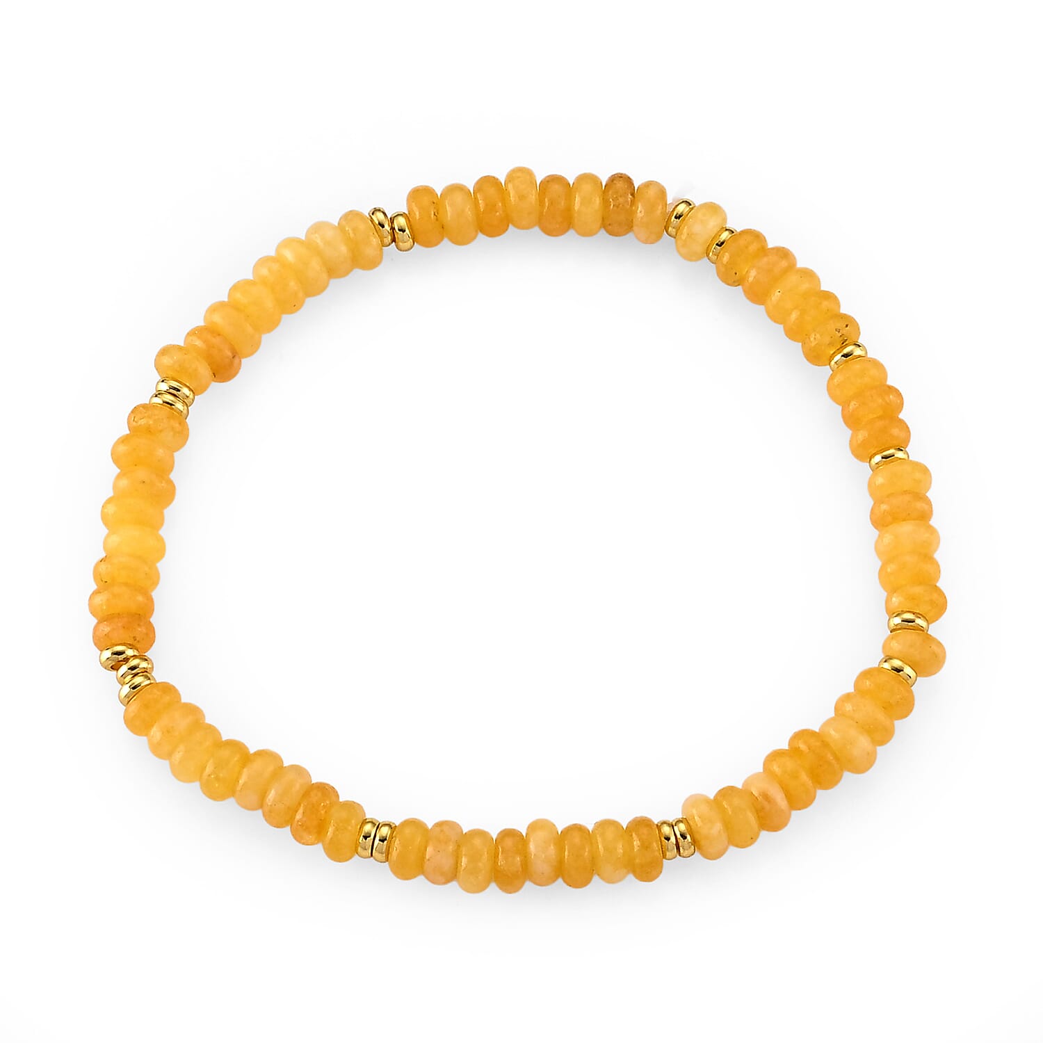 Yellow Jade 25.00 ctw Beaded Stretch Bracelet in Goldtone (6-6.5In)