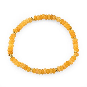Yellow Jade 25.00 ctw Beaded Stretch Bracelet in Goldtone (6-6.5In)