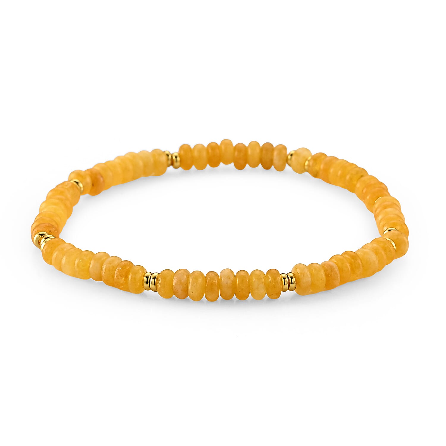 Yellow Jade 25.00 ctw Beaded Stretch Bracelet in Goldtone (6-6.5In)