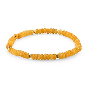 Yellow Jade 25.00 ctw Beaded Stretch Bracelet in Goldtone (6-6.5In)