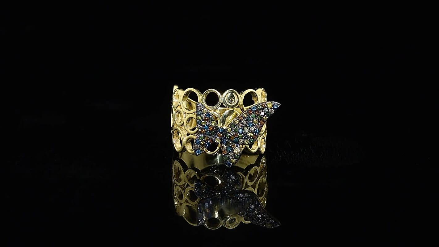 GP Trionfo Collection Multi Diamond (Natural & IR) Butterfly Ring in 18K Vermeil YG Over Sterling Silver (Size 10.0) 0.50 ctw