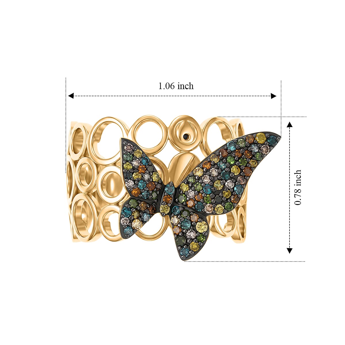 GP Trionfo Collection Multi Diamond 0.50 ctw Butterfly Ring in 18K Vermeil Yellow Gold Over Sterling Silver (Size 7.0) image number 5