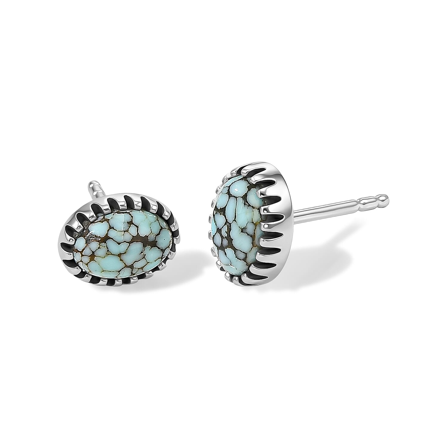 D'Joy Artisan Crafted Premium Spiderweb Turquoise 0.50 ctw Earrings in Sterling Silver