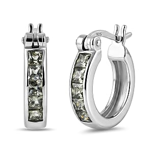 D'Joy Premium Malawi Green Sapphire 0.90 ctw Empress Hoop Earrings in Rhodium Over Sterling Silver