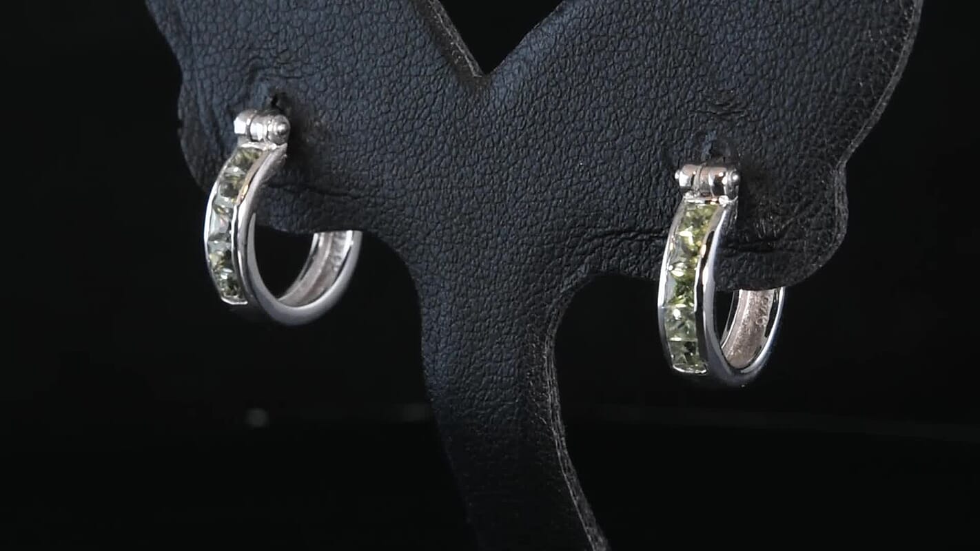 D'Joy Premium Malawi Green Sapphire Empress Hoop Earrings in Rhodium Over Sterling Silver 0.90 ctw
