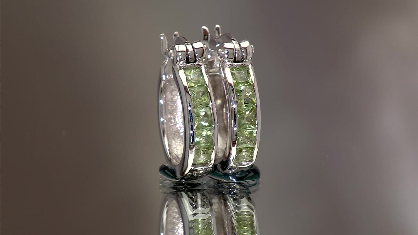D'Joy Premium Malawi Green Sapphire Empress Hoop Earrings in Rhodium Over Sterling Silver 0.90 ctw