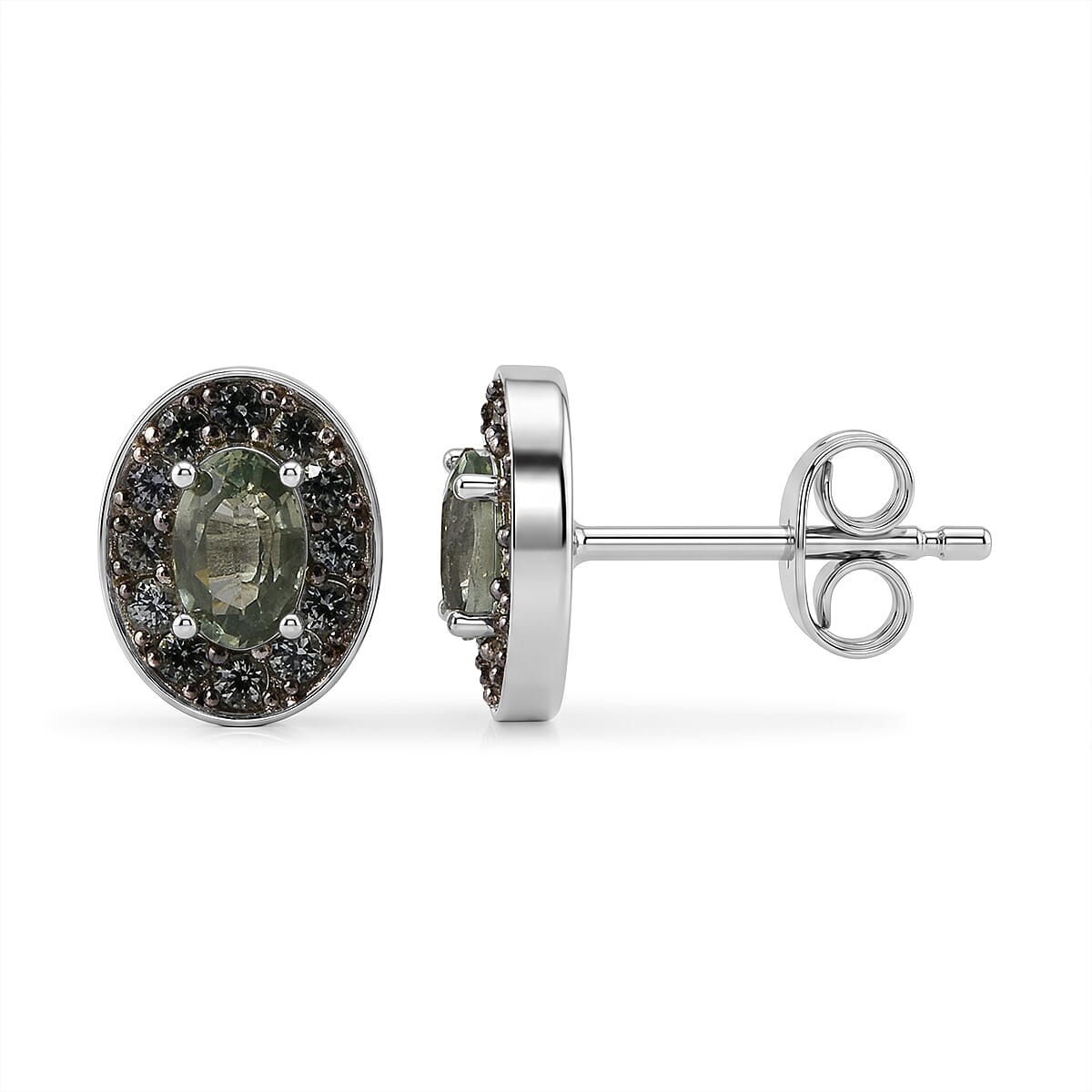 D'Joy Premium Milanoa Green Sapphire 1.00 ctw Royal Circle Halo Earrings in Rhodium Over Sterling Silver