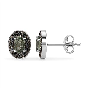 D'Joy Premium Malawi Green Sapphire 1.00 ctw Royal Circle Halo Earrings in Rhodium Over Sterling Silver