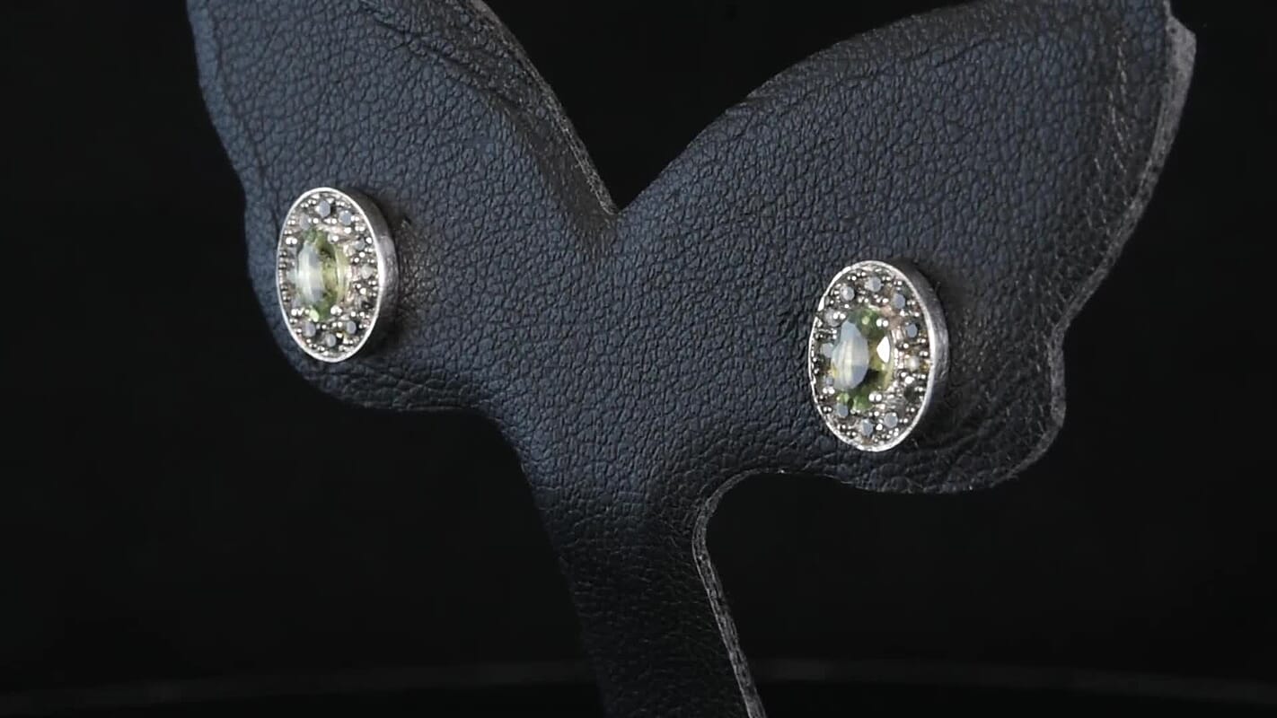 D'Joy Premium Malawi Green Sapphire Royal Circle Halo Earrings in Rhodium Over Sterling Silver 1.00 ctw
