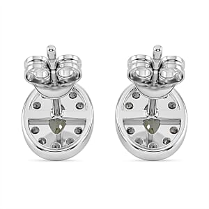 D'Joy Premium Malawi Green Sapphire 1.00 ctw Royal Circle Halo Earrings in Rhodium Over Sterling Silver