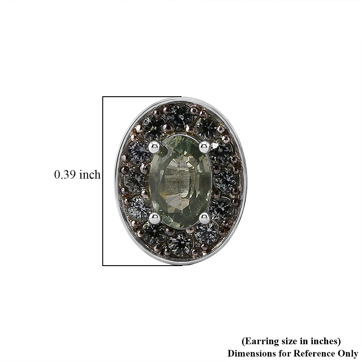 D'Joy Premium Malawi Green Sapphire 1.00 ctw Royal Circle Halo Earrings in Rhodium Over Sterling Silver image number 4