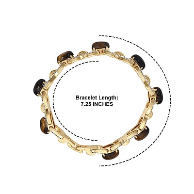 Yellow Tigers Eye 6.00 ctw and Austrian Crystal Classic Link Bolo Bracelet in Goldtone (7.25In)