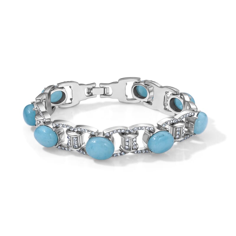 Amazonite 6.00 ctw and Austrian Crystal Classic Link Bolo Bracelet in Silvertone