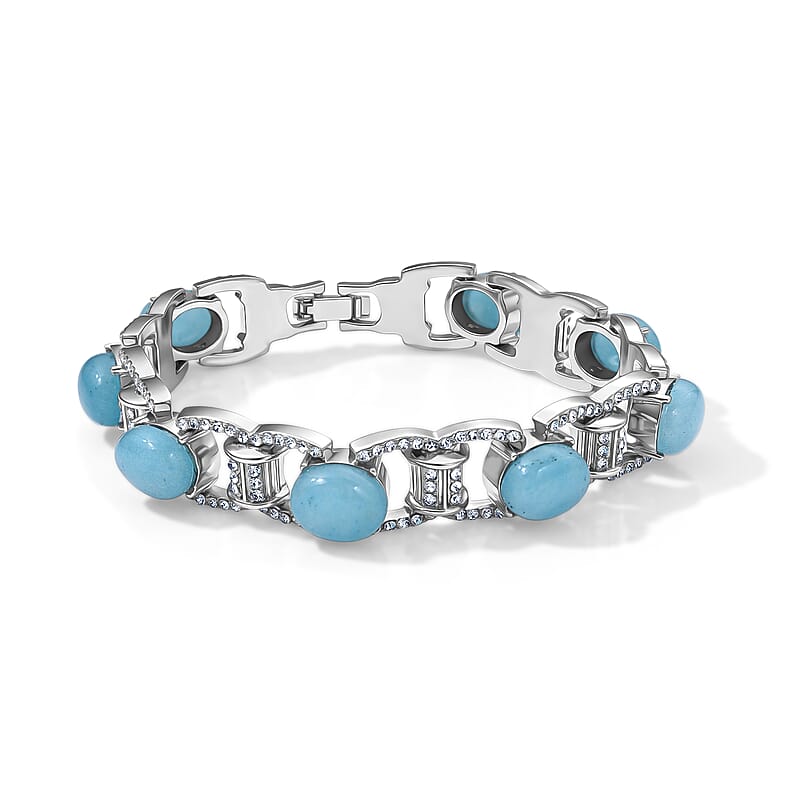 Amazonite 6.00 ctw and Austrian Crystal Classic Link Bolo Bracelet in Silvertone