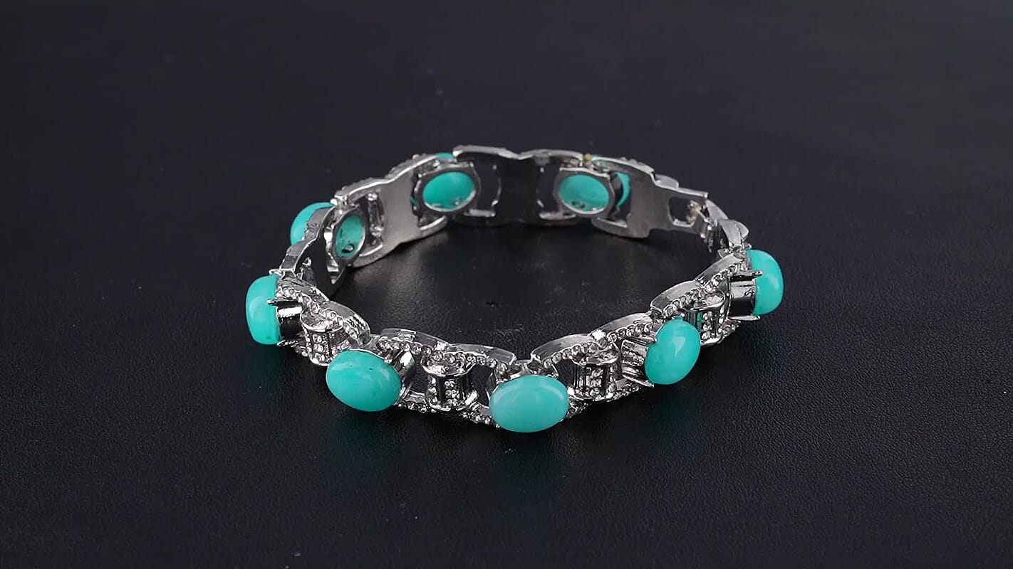 Amazonite, Austrian Crystal Classic Link Bolo Bracelet in Silvertone 6.00 ctw