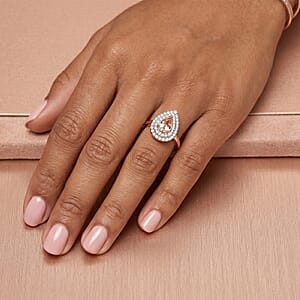 Certified & Appraised D'Joy Premium Pink Morganite, Moissanite Ring in 18K Vermeil RG Over Sterling Silver (Size 7.0) 1.40 ctw