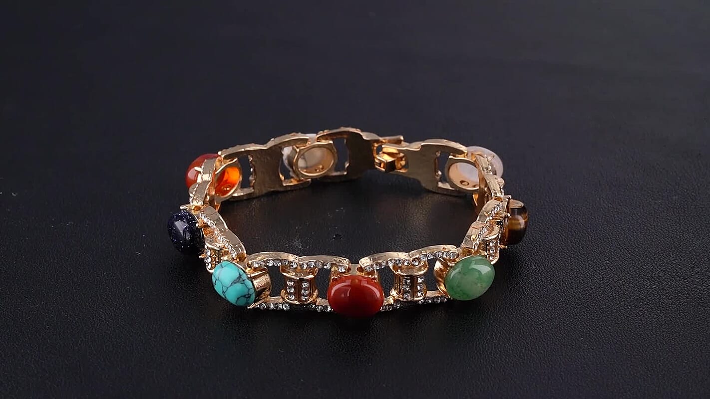 Multi Gemstone, Austrian Crystal Classic Link Bolo Bracelet in Goldtone 6.00 ctw