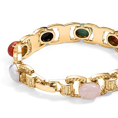 Multi Gemstone 6.00 ctw and Austrian Crystal Classic Link Bolo Bracelet in Goldtone