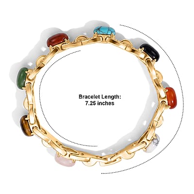 Multi Gemstone 6.00 ctw and Austrian Crystal Classic Link Bolo Bracelet in Goldtone