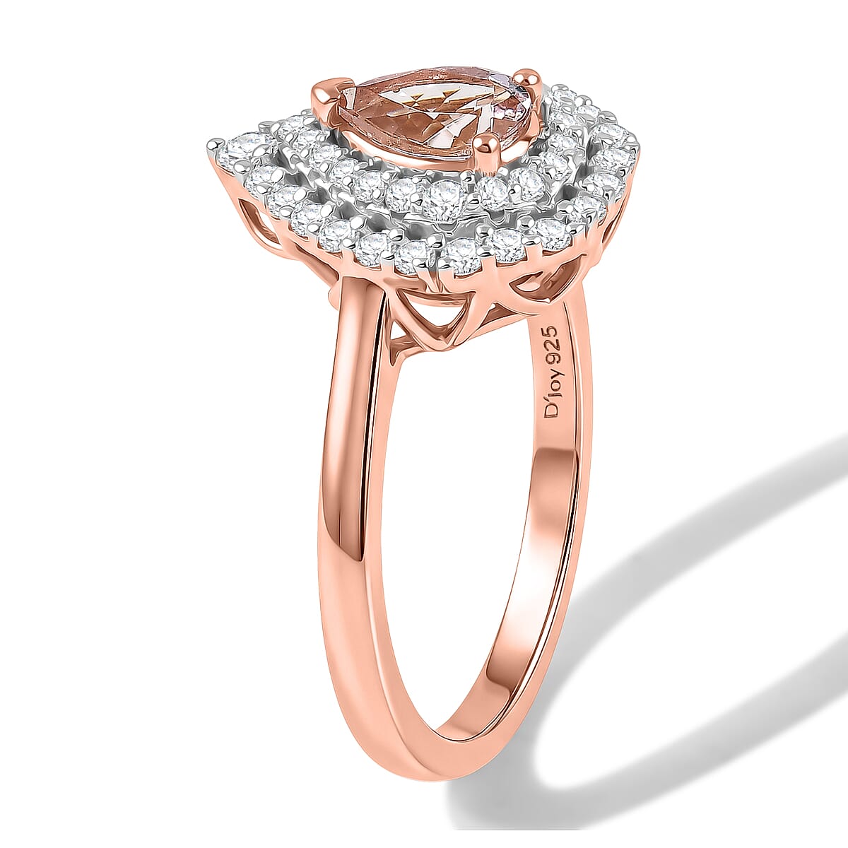 Certified & Appraised D'Joy Premium Pink Morganite and Moissanite 1.40 ctw Ring in 18K Vermeil Rose Gold Over Sterling Silver (Size 8.0) image number 3