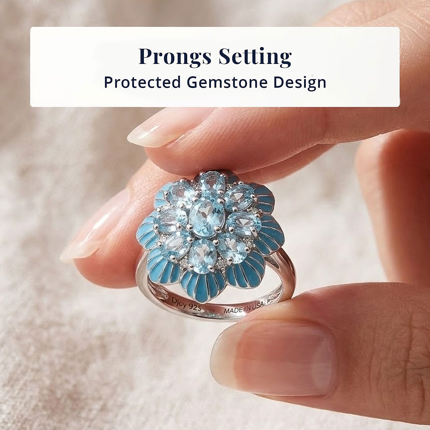 D'Joy Premium Betroka Blue Apatite and Moissanite 2.00 ctw Ocean Bloom Ring in Rhodium Over Sterling Silver (Size 6.0)