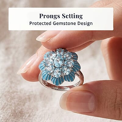 D'Joy Premium Betroka Blue Apatite and Moissanite 2.00 ctw Ocean Bloom Ring in Rhodium Over Sterling Silver (Size 6.0)