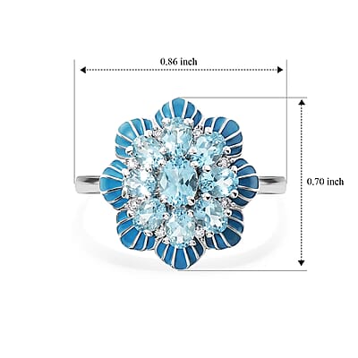 D'Joy Premium Betroka Blue Apatite and Moissanite 2.00 ctw Ocean Bloom Ring in Rhodium Over Sterling Silver (Size 6.0)