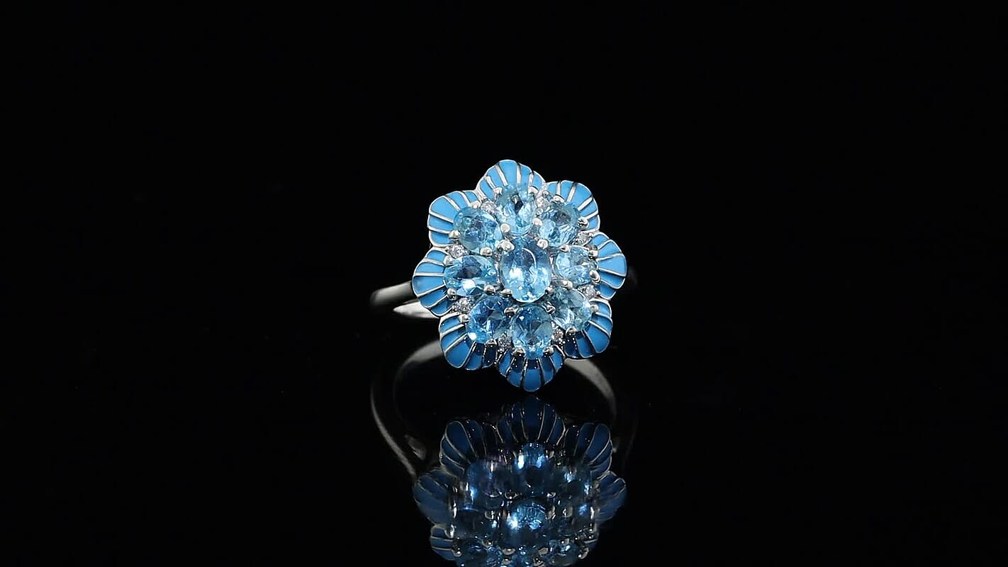 D'Joy Premium Betroka Blue Apatite, Moissanite Ring in Rhodium Over Sterling Silver (Size 10.0) 2.00 ctw