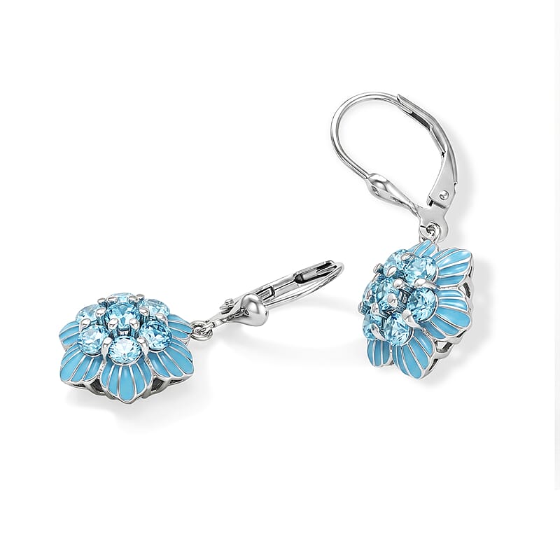 D'Joy Premium Betroka Blue Apatite 2.00 ctw Ocean Bloom Earrings in Rhodium Over Sterling Silver