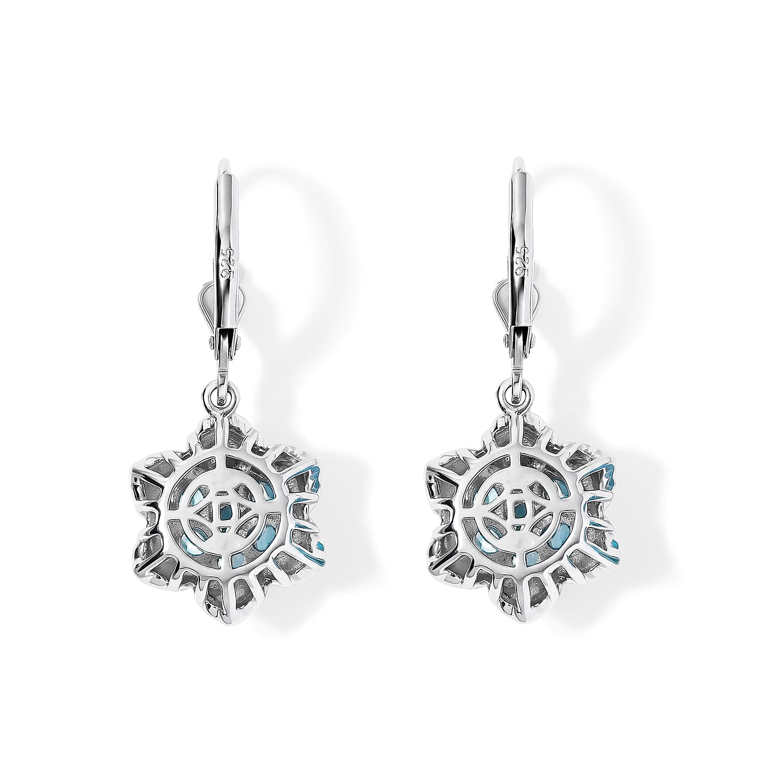 D'Joy Premium Betroka Blue Apatite 2.00 ctw Ocean Bloom Earrings in Rhodium Over Sterling Silver